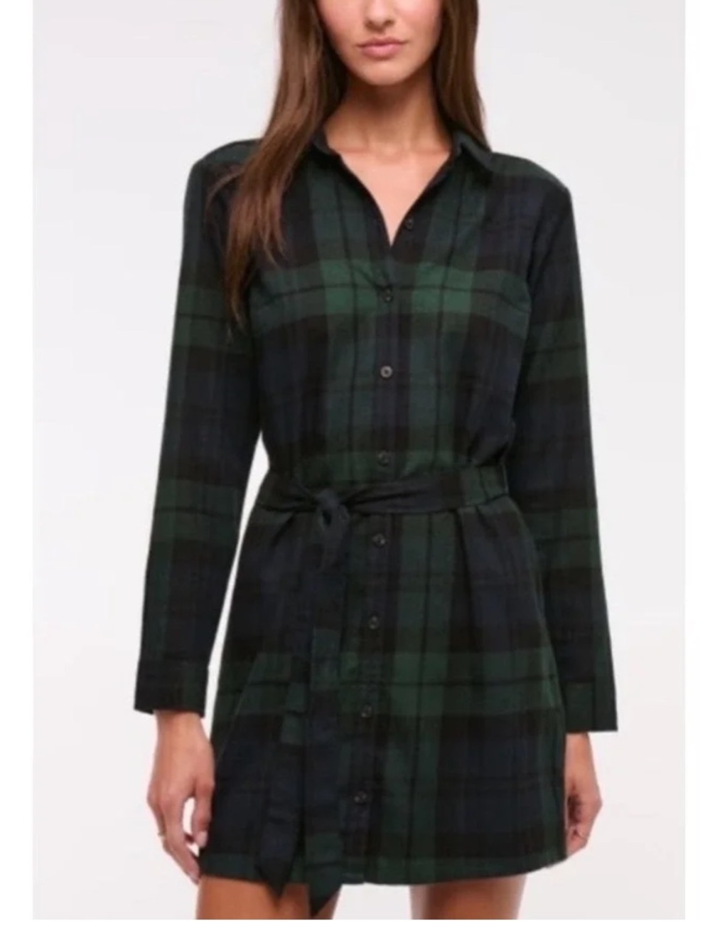 Abercrombie & Fitch Flannel Shirt Dress Lightweight Green Blue Plaid Medium